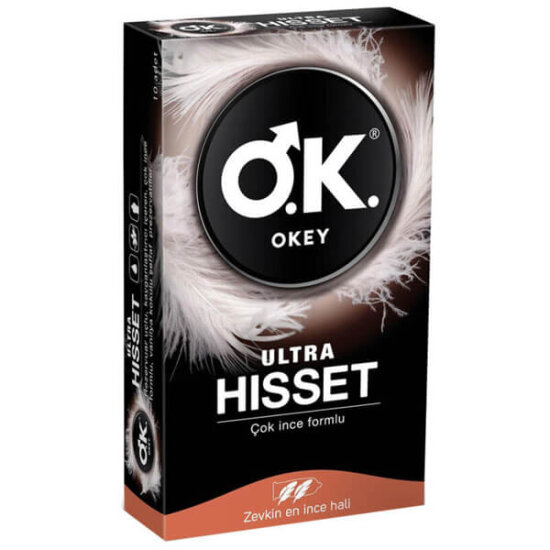 Okey Ultra Hisset prezervatif 10 adet ince yapılı kondom kutusu, hassas his, pratik 10lu paket, Okey marka- 1