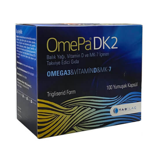 Omepa DK2 Omega 3 D3 K2 Menaq7 100 yumuşak kapsül, balık yağı 1938 mg, EPA 680 mg, DHA 470 mg- 1