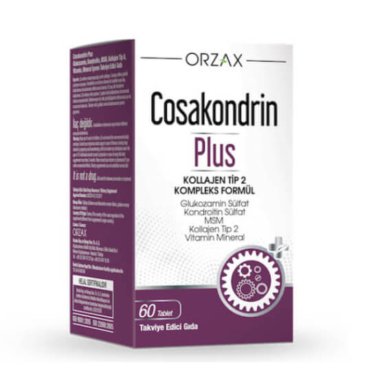 Orzax Cosakondrin Plus 60 tablet eklem desteği; glukozamin sülfat 1500 mg, kondroitin 1200 mg, MSM 252 mg- 1