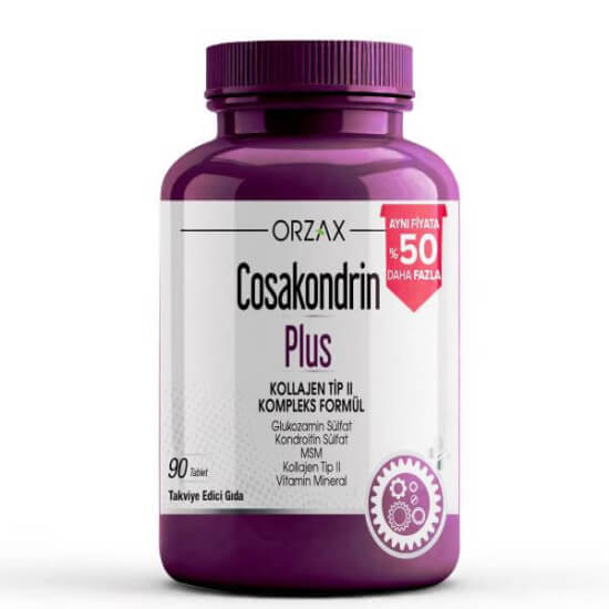 Orzax Cosakondrin Plus 90 tablet %50 daha fazla, glukozamin sülfat 1500 mg ve kondroitin sülfat 1200 mg- 1