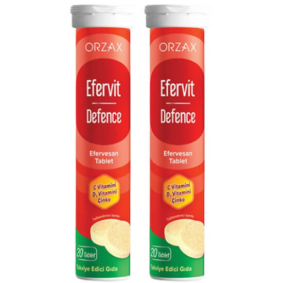 Orzax Efervit Defence 20 efervesan tablet kutusu C vitamini 1000 mg çinko 10 mg D3 vitamini 400 IU bağışıklık desteği- 1