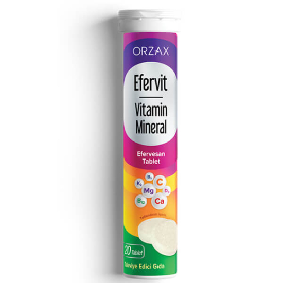 Orzax Efervit Multivitamin Mineral 20 efervesan tablet, C vitamini 80 mg ve demir 14 mg içeren takviye- 1
