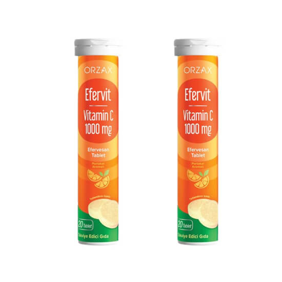 Orzax Efervit Vitamin C 1000 mg 20 tablet 2li efervesan takviye C vitamini 1000 mg portakal aromalı- 1