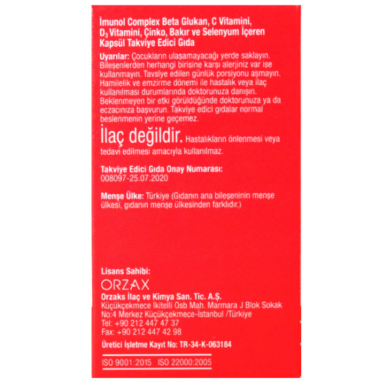 Orzax İmunol Complex 30 Kapsül Beta Glukan Takviyesi - 3