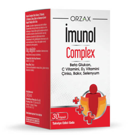 Orzax İmunol Complex 30 kapsül bitkisel takviye beta glukan 100 mg C vitamini 80 mg D3 10 µg çinko selenyum- 1