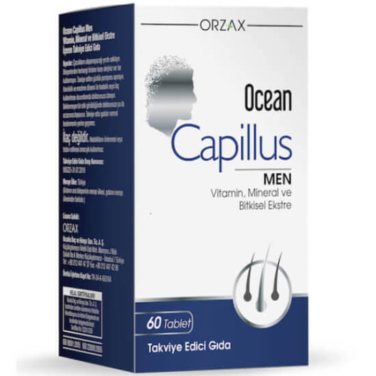 Orzax Ocean Capillus Men 60 tablet erkek saç takviyesi; biotin 2500 µg, çinko 10 mg, saw palmetto, ısırgan- 1