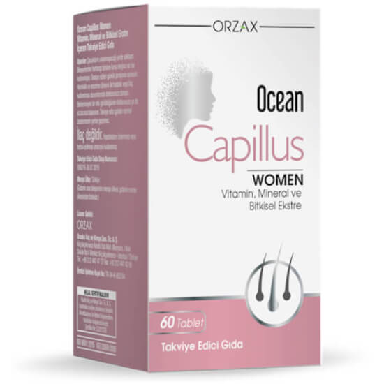 Orzax Ocean Capillus Women 60 tablet saç takviyesi kadınlara özel biotin 2500 µg çinko 10 mg B5 B6 folik asit- 1