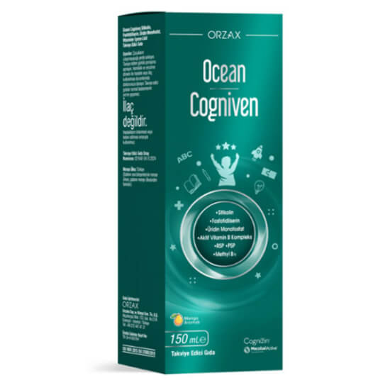 Orzax Ocean Cogniven Likit 150 ml sıvı takviye, 10 ml’de 300 mg sitikolin, 150 mg fosfatidilserin, B1 B6 B12- 1
