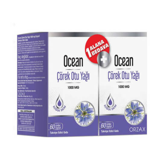 Orzax Ocean çörek otu yağı 1000 mg 60 kapsül soğuk sıkım yetişkinler için tok karnına günde 2 kapsül takviye- 1