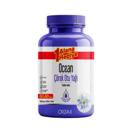 Orzax Ocean çörek otu yağı 1000 mg 60 kapsül soğuk sıkım yetişkinler için tok karnına günde 2 kapsül takviye- 1
