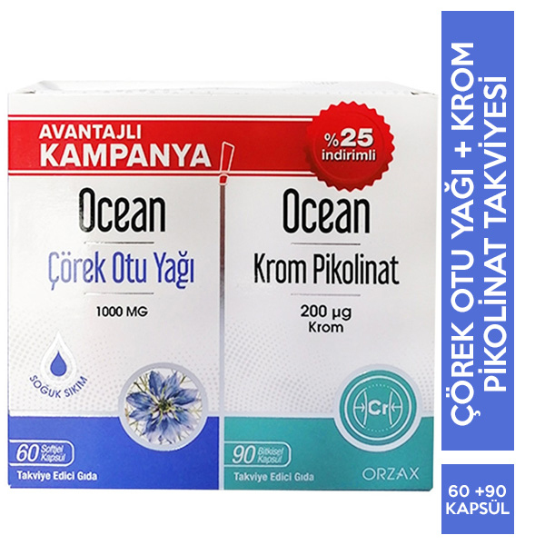 Orzax Ocean Çörek Otu Yağı 60 Kapsül + Ocean Krom Pikolinat 90 Kapsül
