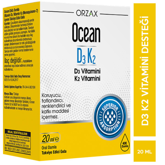 Orzax Ocean D3K2 Damla 20 ML D3 K2 Vitamini - 1