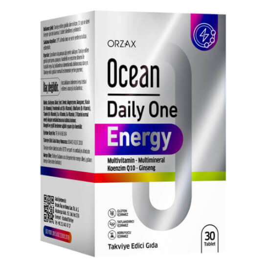 Orzax Ocean Daily One Energy 30 tablet multivitamin; B vitaminleri, D3 K2, magnezyum, Panax ginseng ve Koenzim Q10- 1