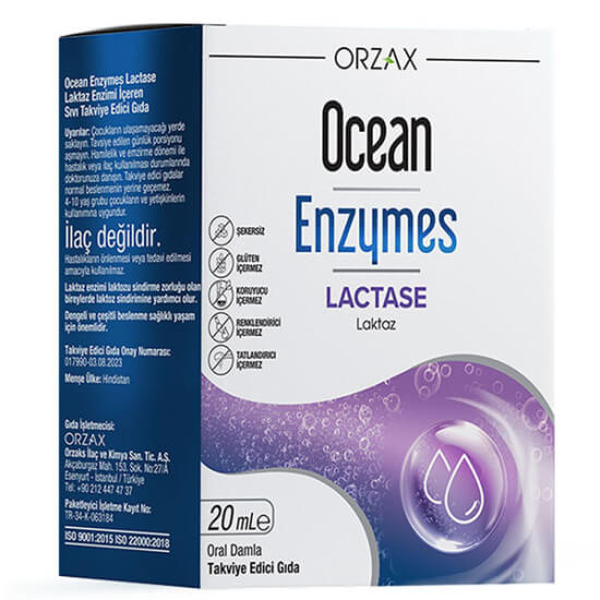 Orzax Ocean Enzymes Lactase Damla 20 ml laktaz 16,5 mg laktoz intoleransı için likit enzim takviyesi- 1