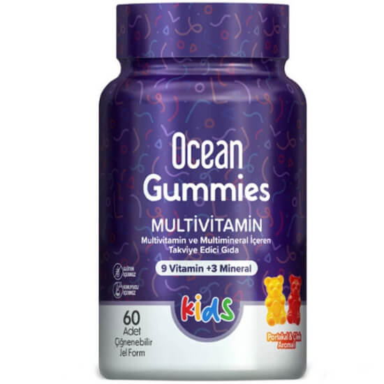 Orzax Ocean Gummies Multivitamin 60 çiğnenebilir jel, portakal çilek aromalı; 2 jelde C 40 mg, D3 5 µg- 1