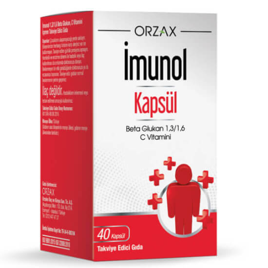Orzax İmunol 40 kapsül bitkisel takviye, her kapsülde 80 mg C vitamini ve 50 mg beta glukan 1,3/1,6 içerir- 1