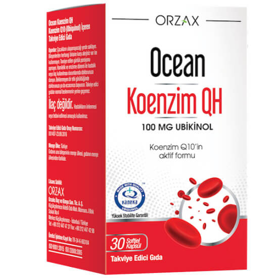 Orzax Ocean Koenzim QH 100 mg ubikinol Koenzim Q10 gıda takviyesi softjel kapsül 30 kapsül kutu- 1