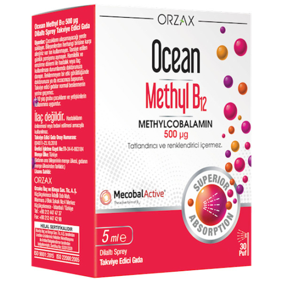 Orzax Ocean Methyl B12 500 MCG Sprey 5 ML B12 Takviyesi - 1