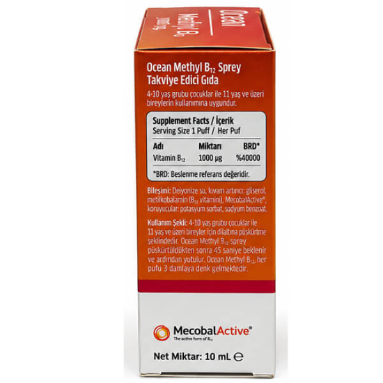 Orzax Ocean Methyl B12 1000 mcg sprey 10 ml, aktif B12 metilkobalamin Mecobalactive patentli form, dilaltı - 3