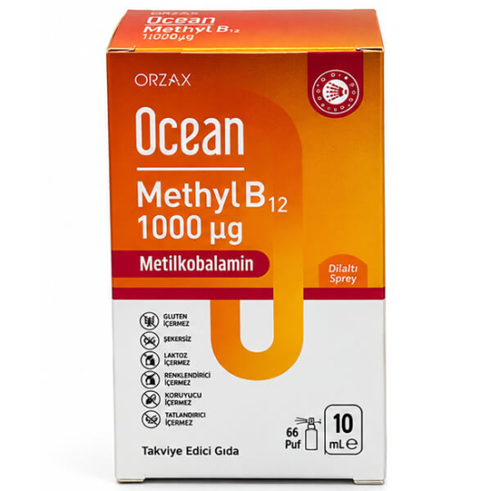 Orzax Ocean Methyl B12 1000 mcg sprey 10 ml, aktif B12 metilkobalamin Mecobalactive patentli form, dilaltı - 1