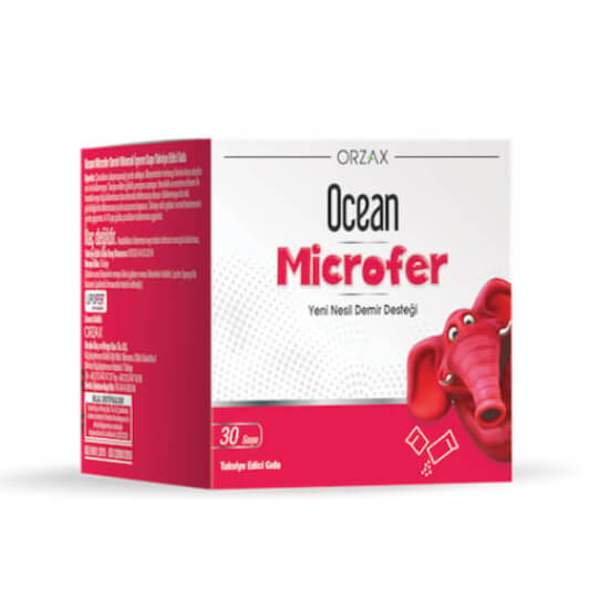 Orzax Ocean Microfer 30 saşe demir takviyesi kutusu, her saşede 8,5 mg Lipofer patentli demir, mikroenkapsülasyon- 1