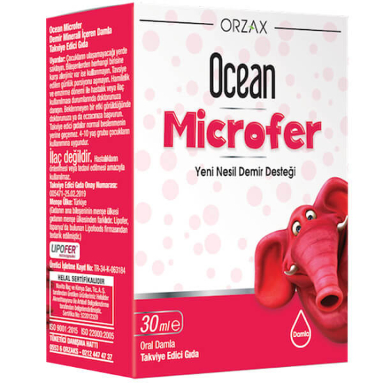 Orzax Ocean Microfer Damla 30 ml çocuklar için demir takviyesi Lipofer 8,5 mg demir mikroenkapsülasyon 1 ml/gün- 1