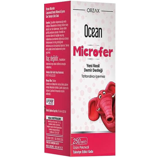 Orzax Ocean Microfer Lipozomal Şurup 250 ml, Lipofer demir 10 mg 2,5 ml, pekmez içerikli, ilave şeker yok, 11 yaş+- 1