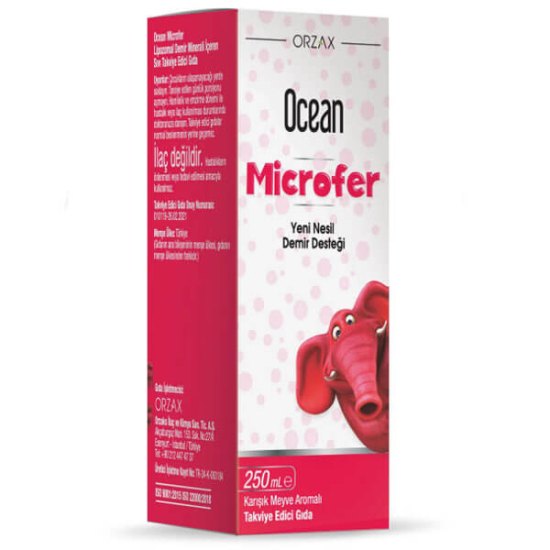 Orzax Ocean Microfer Lipozomal Şurup 250 ml, Lipofer demir 10 mg 2,5 ml, pekmez içerikli, ilave şeker yok, 11 yaş+- 1