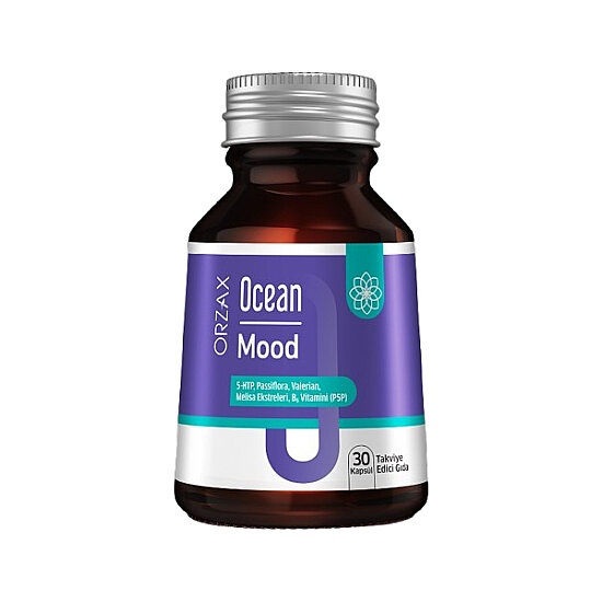 Orzax Ocean Mood 30 kapsül takviye; 5-HTP 50 mg, B6 5 mg, Passiflora, Valerian ve Melisa ekstreleri- 1