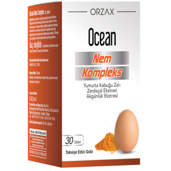 Orzax Ocean Nem Kompleks 30 tablet 300 mg yumurta kabuğu zarı 100 mg akgünlük ekstresi 50 mg zerdeçal- 1