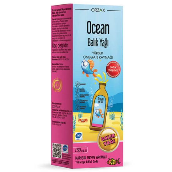 Orzax Ocean Omega 3 balık yağı şurubu 150 ml karışık meyve aromalı 5 ml omega 3 1480 mg EPA 740 mg DHA 470 mg- 1