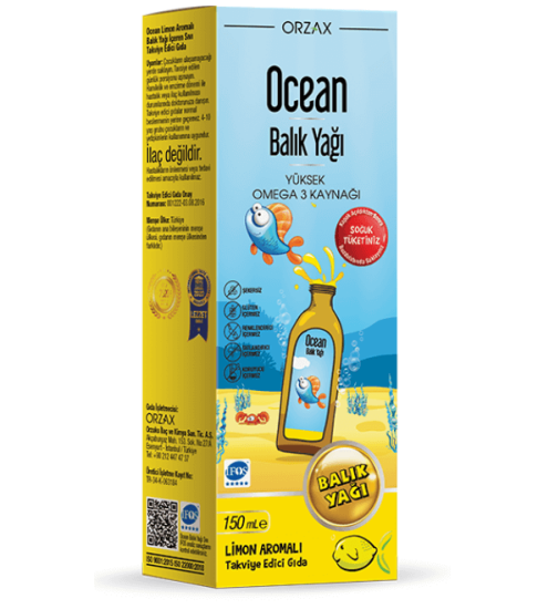 Orzax Ocean Omega 3 balık yağı şurubu 150 ml limon aromalı 5 ml 1480 mg omega 3 740 mg EPA 470 mg DHA- 1