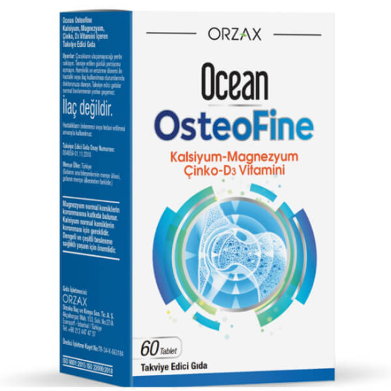 Orzax Ocean OsteoFine 60 tablet kalsiyum 400 mg magnezyum 125 mg D3 10 µg 400 IU C vitamini 60 mg- 1