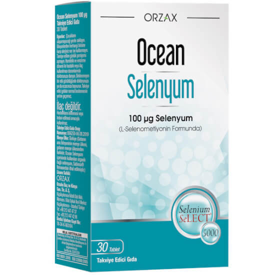 Orzax Ocean Selenyum 100 mcg 30 tablet mineral takviyesi organik bağlı selenyum L-Selenometiyonin Selenium SeLECT- 1