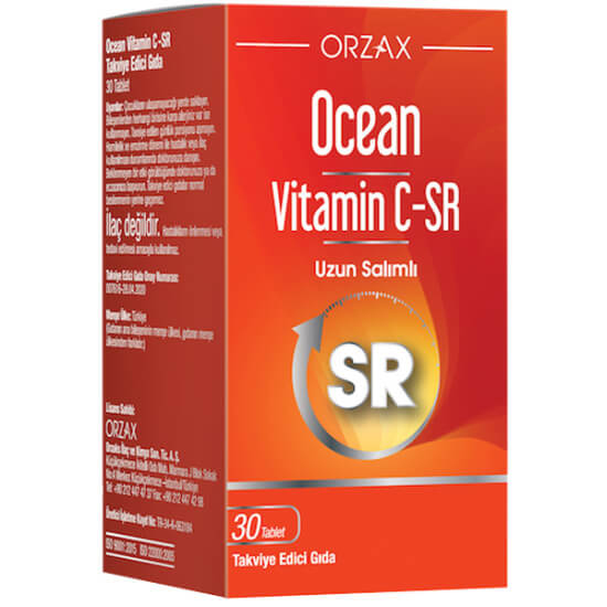 Orzax Ocean Vitamin C SR 500 mg 30 tablet uzun salınımlı C vitamini vegan formül takviye edici gıda kutusu- 1