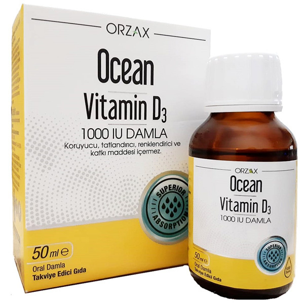 Orzax Ocean Vitamin D3 Damla 1000 IU 50 ML D Vitamini Takviyesi