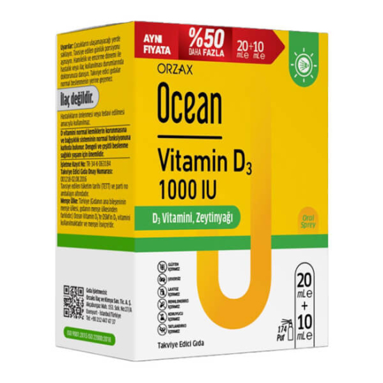  Orzax Ocean Vitamin D3 Sprey 1000 IU 30 ml - 1