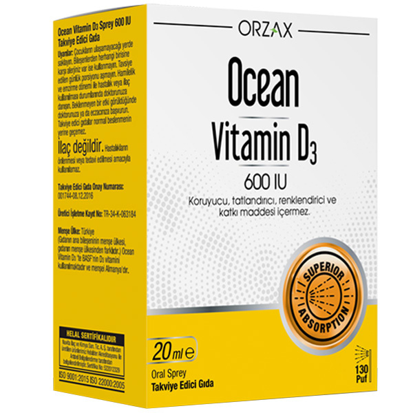 Orzax Ocean Vitamin D3 Sprey 600 IU 20 ML