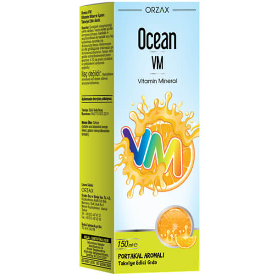 Ocean VM Vitamin Mineral portakal aromalı şurup 150 ml çocuk multivitamin C vitamini 80 mg D3 vitamini 10 µg- 1