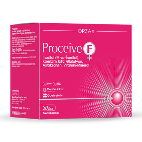 Orzax Proceive F 30 saşe aromasız toz takviye, miyo-inositol 2000 mg, folik asit 400 µg, C vitamini içerir- 1