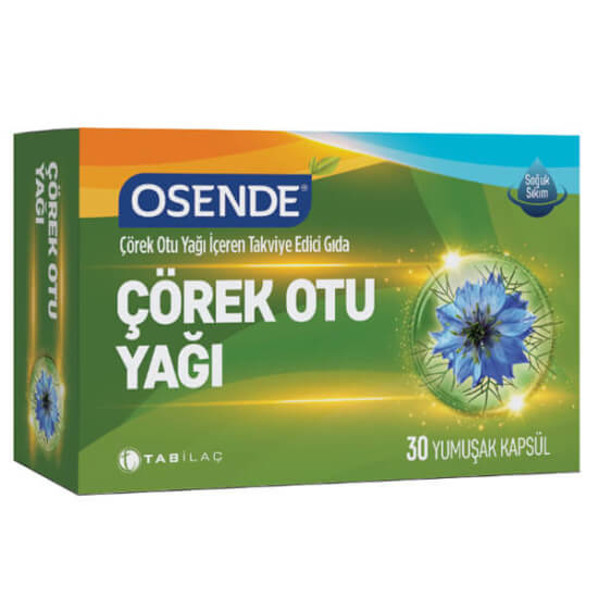 Osende Çörekotu Yağı 30 yumuşak kapsül 900 mg çörek otu yağı içeren gıda takviyesi kutusu- 1