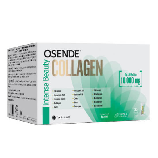 Osende Intense Beauty Collagen 30 saşe 10000 mg tip I-III hidrolize kolajen 300 mg C vitamini 100 mg hyaluronik asit- 1