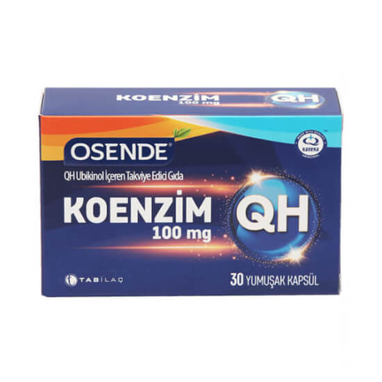 Osende Koenzim QH 30 100 mg yumuşak kapsül gıda takviyesi kutusu, Kaneka Ubikinol içerikli 30 kapsül- 1
