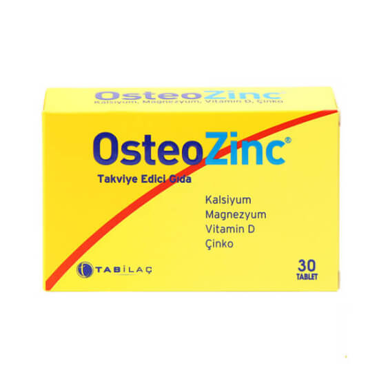 Osteozinc 30 Tablet kutusu, 400 mg kalsiyum, 150 mg magnezyum, 5 mg çinko ve D3 200 IU içeren takviye- 1