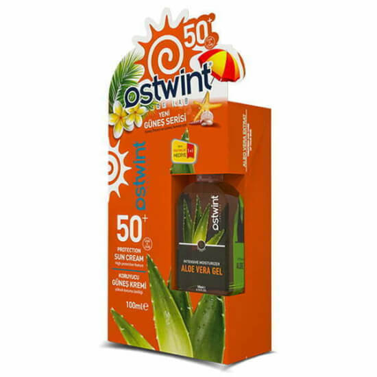 Ostwint Güneş Kremi SPF50 100 ml ve Alovera Jel 100 ml hediye seti, yüksek koruma güneş kremi + aloe vera jel- 1