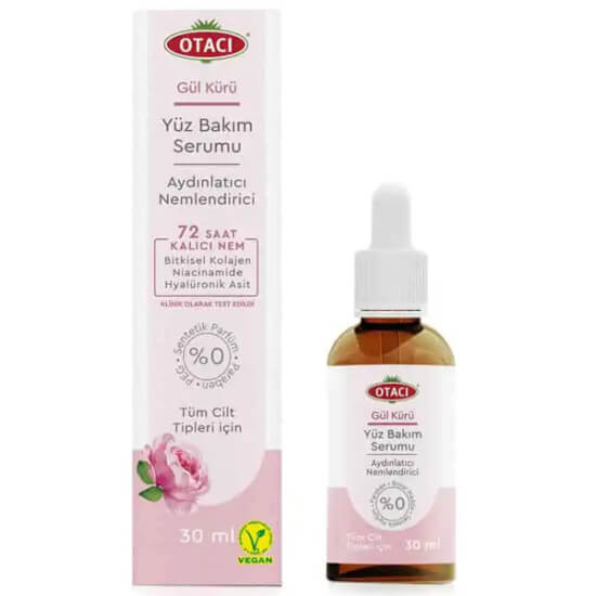 Otacı Gül Kürü Yüz Bakım Serumu 30 ml, Rosa damascena gül özlü bitkisel içerikli nem destekli yüz serumu- 1
