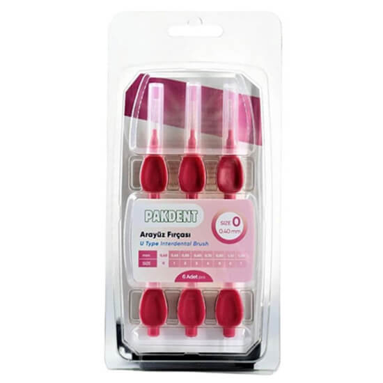 Pakdent arayüz fırçası 0,4 mm pembe 6 adet set, diş arası temizliği için ince interdental fırça- 1