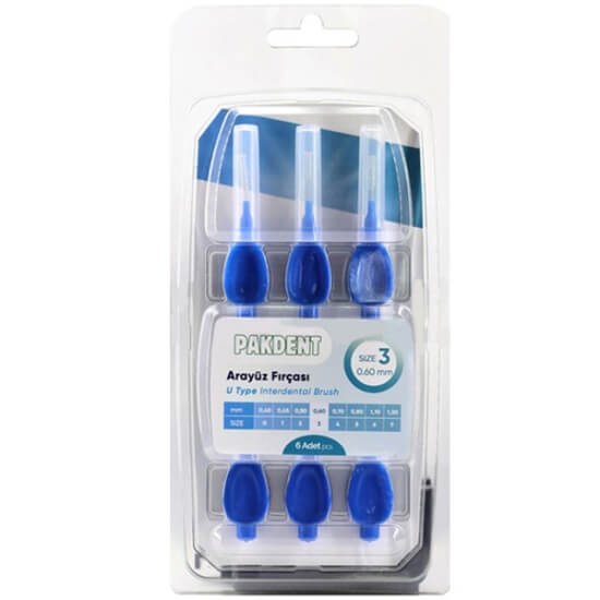 Pakdent arayüz fırçası 0,6 mm diş arası temizleyici 6’lı paket mavi ince uçlu interdental fırça- 1