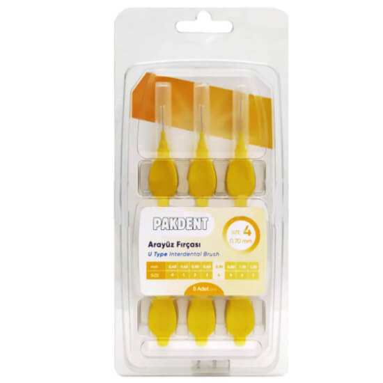 Pakdent arayüz fırçası 0,70 mm sarı 6’lı set diş arası temizliği için ince uçlu interdental fırçalar- 1