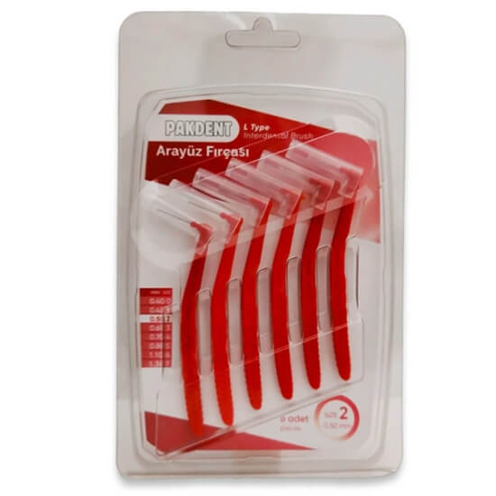 Pakdent arayüz fırçası L tipi 0,5 mm kırmızı 6'lı set diş arası temizleme fırçası pratik ağız bakımı- 1